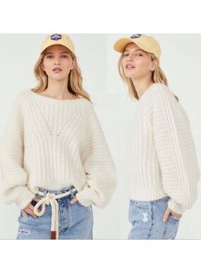 Free People Carter Pullover Sweater white/ivory size small Preowned